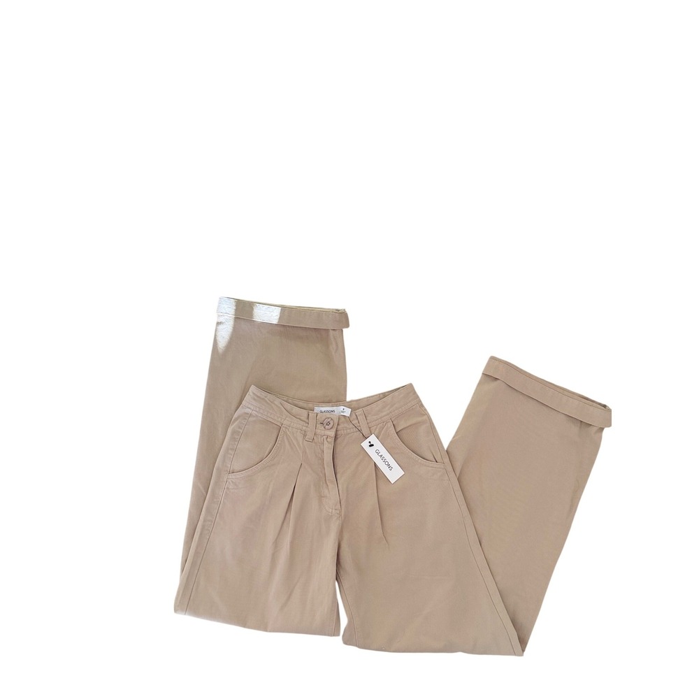 Glassons Tan Beige Wide Leg Pleated 100% Cotton Trousers Size 6 NEW Baggy